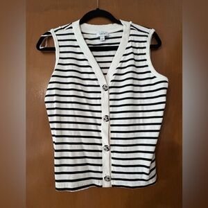 CeCe Black and White Striped Button Down Top